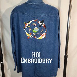 Koi Fish Embroidered denim shirt